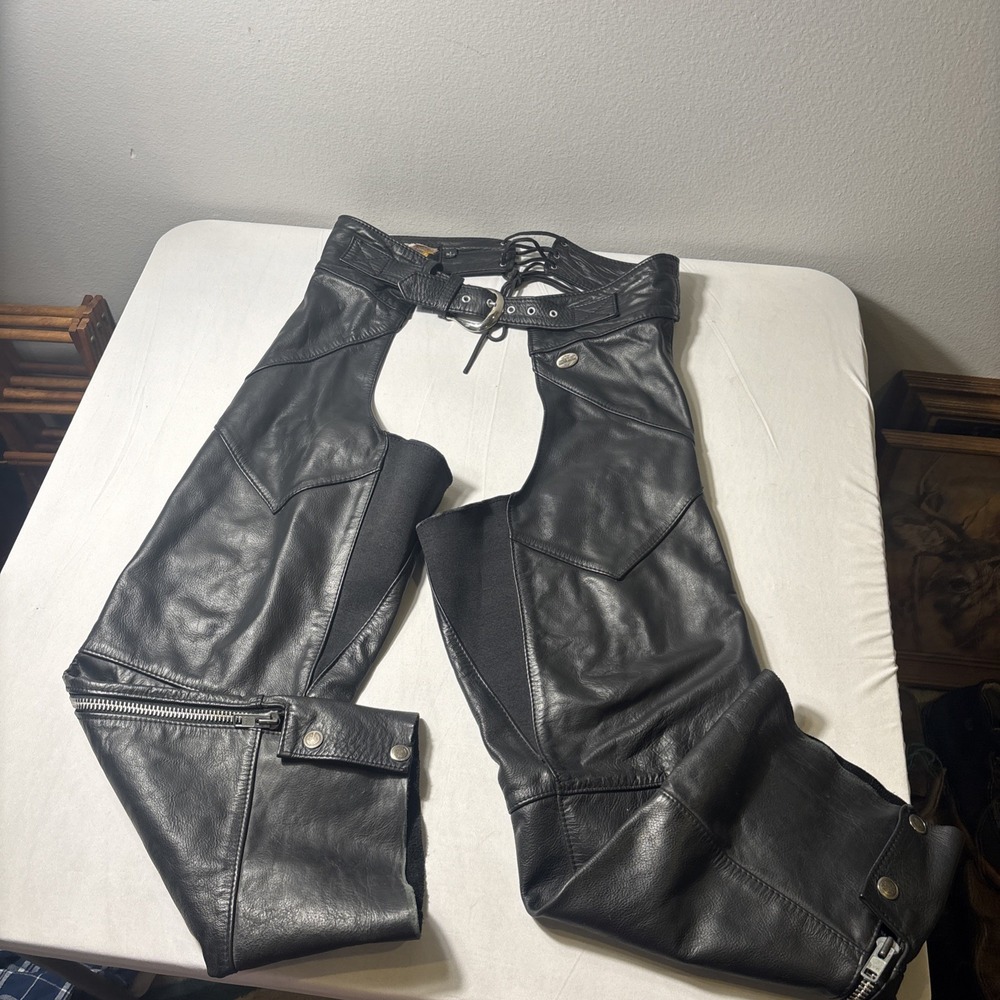 Harley Davidson Black Leather Chaps Women's Size Large Made In USA